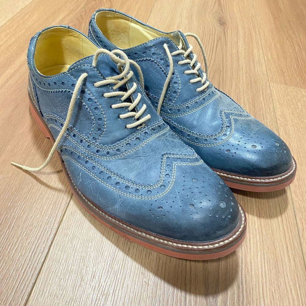 Men’s 1901, Blue Leather Oxford Wingtip Dress Shoes, Size 12